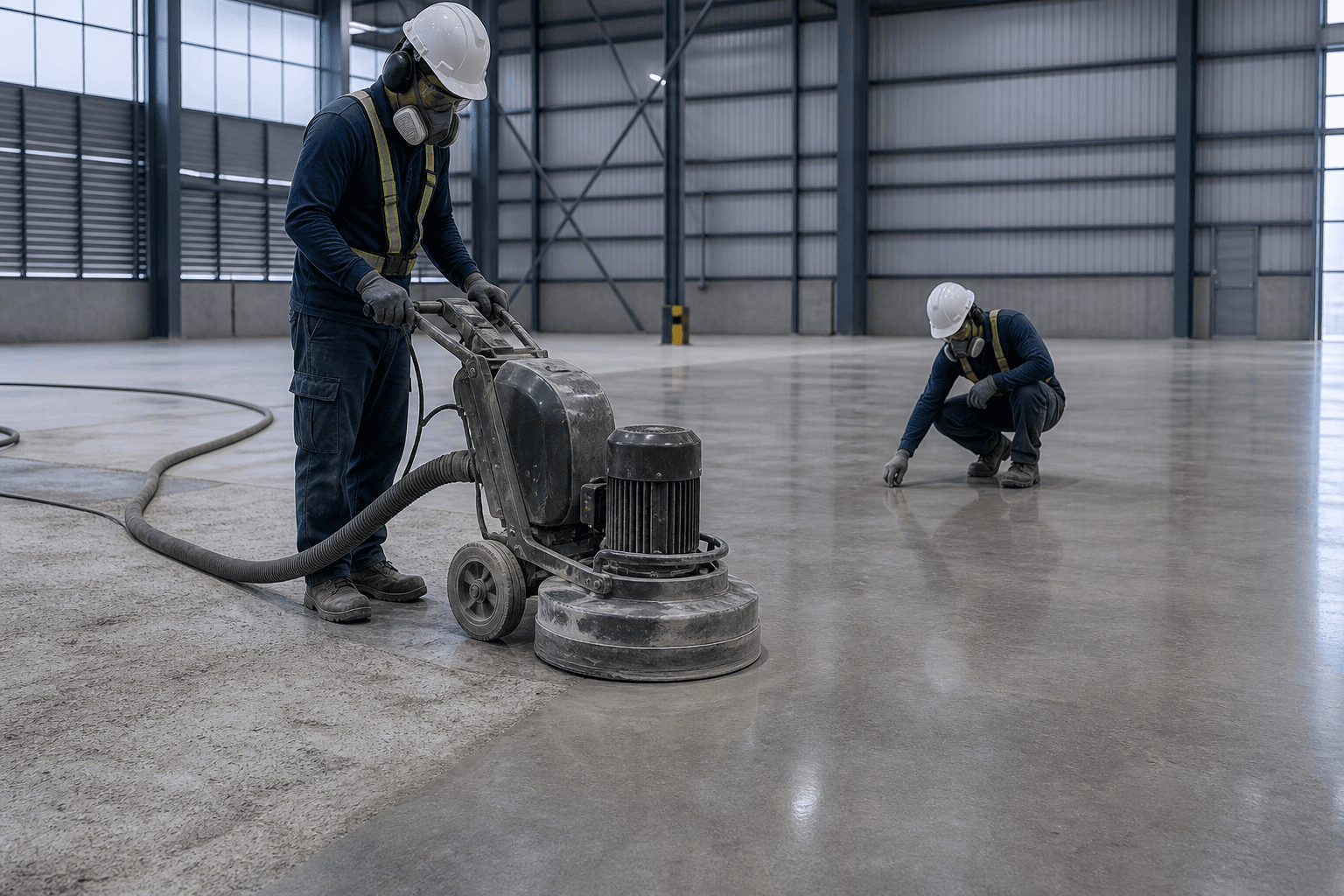 Ilustrasi proses Polishing Concrete pada slab eksisting